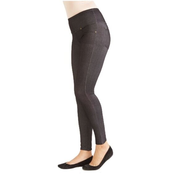 NWT RUBY RIBBON BLACK DENIM LEGGINGS LEGGINGS W/ INTOMI TUMMY CONTROL BAND - Picture 1 of 6